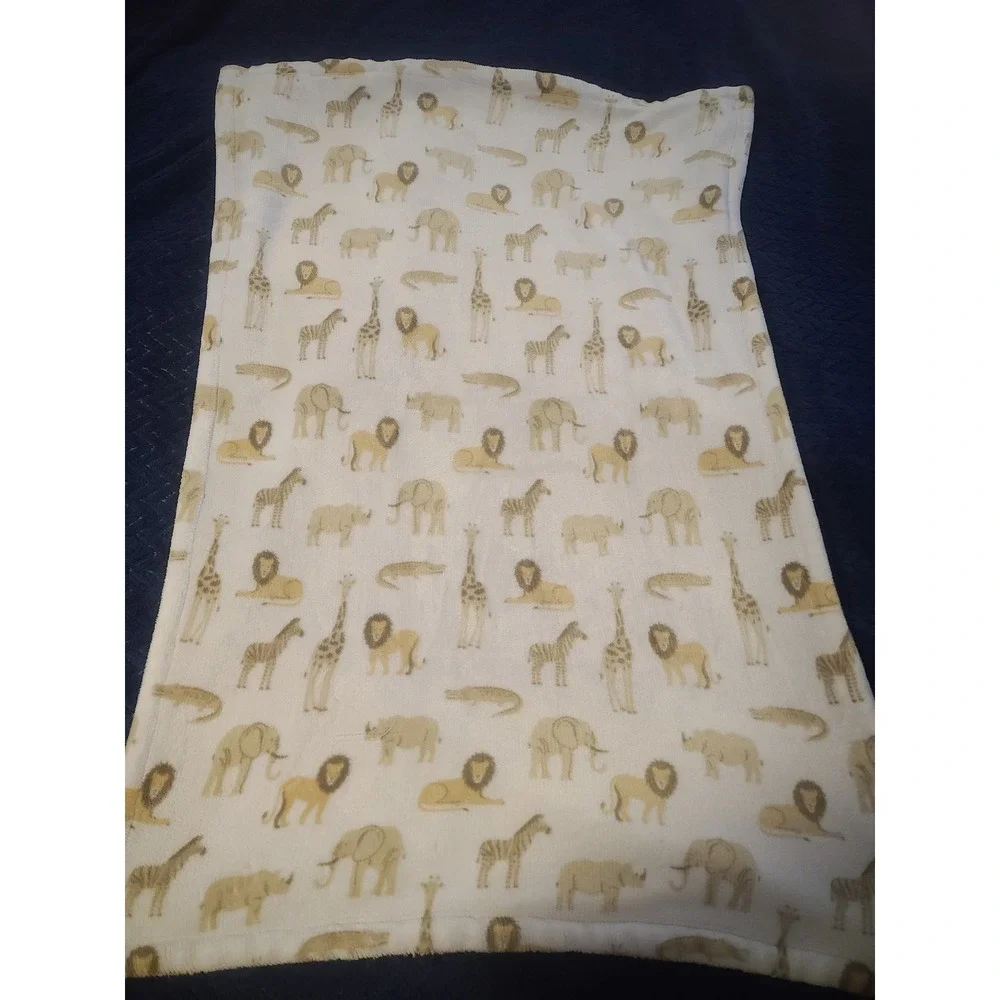 Walmart Parent Choice Safari Baby Blanket Sherpa Fleece Lion Giraffe 30x40 Cream